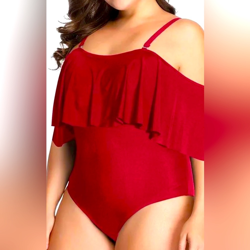 DACI swimwear Gorgeous RED women’s one piece swimsuit with ruffle accent NWT